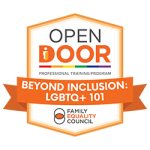 open door beyond inclusion lgbtq+ 101 badge